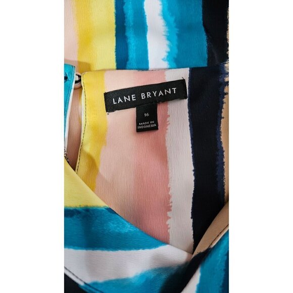 Lane Bryant satin short sleeve multicolor stripped blouse v-neck belt size 16 - Picture 6 of 7